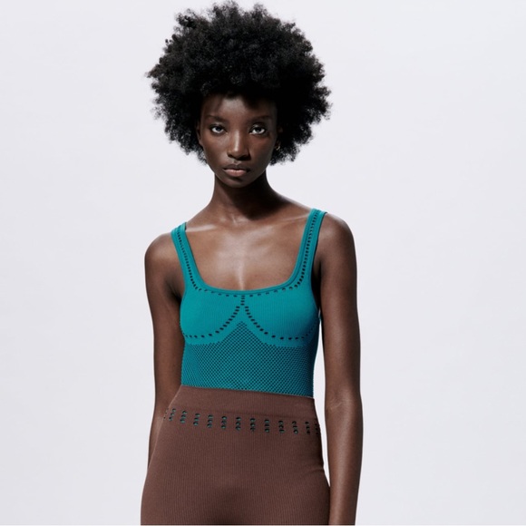 Zara seamless perforated bodysuit designer turquoise blue - Picture 3 of 8